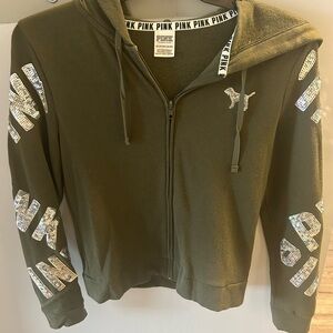 Victoria's Secret PINK Olive Hoodie with Sequin Accents